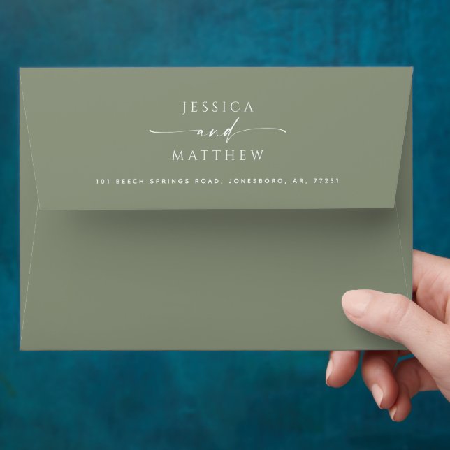 Minimalist Modern Dusty Sage Green Script Wedding Envelope (Hand)