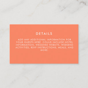Minimalist Modern Electric Tangerine Wedding  Enclosure Card