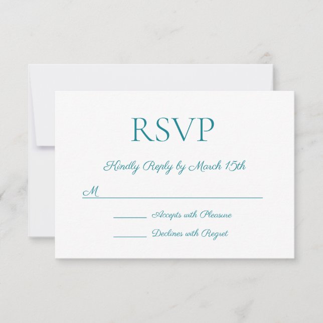 Minimalist Modern Elegance Blue Teal Wedding RSVP Card (Front)