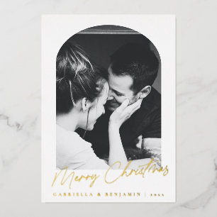 Minimalist Modern Elegant Arch Photo Christmas Foil Holiday Card