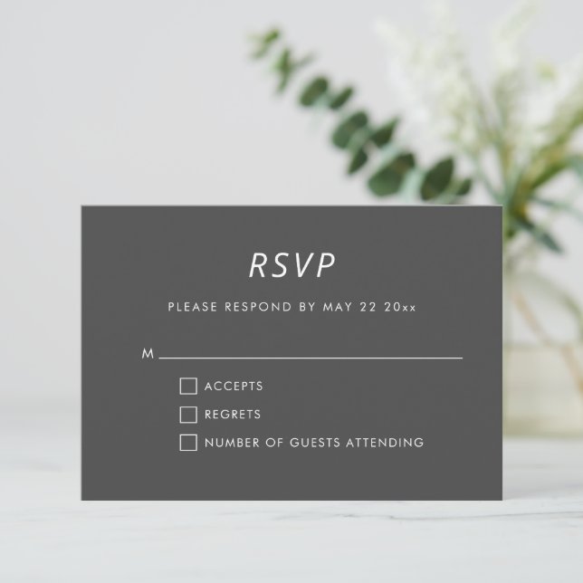 Minimalist Modern Elegant Black and White Wedding RSVP Card (Standing Front)