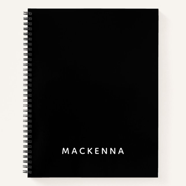 Minimalist Modern Elegant Black Personalised Name Notebook (Front)
