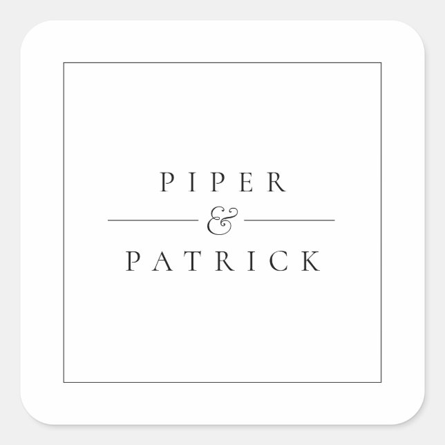 Minimalist Modern Elegant Black & White  Wedding Square Sticker (Front)