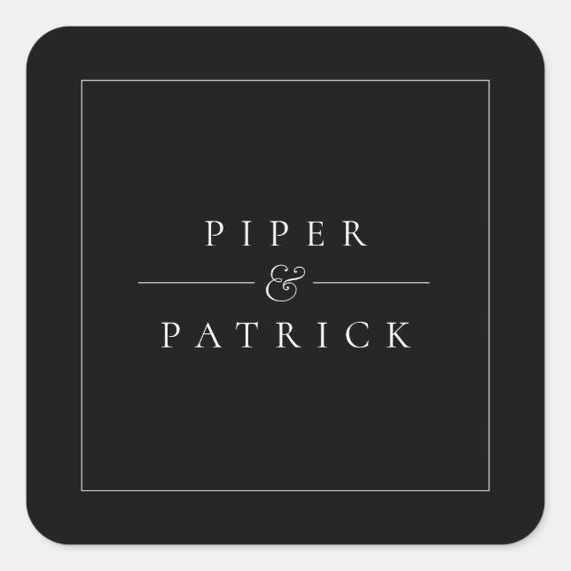 Minimalist Modern Elegant Black & White  Wedding Square Sticker (Front)