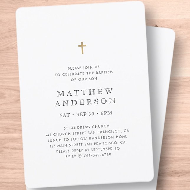 Minimalist Modern Elegant Cross Baby Boy Baptism Invitation (Creator Uploaded)