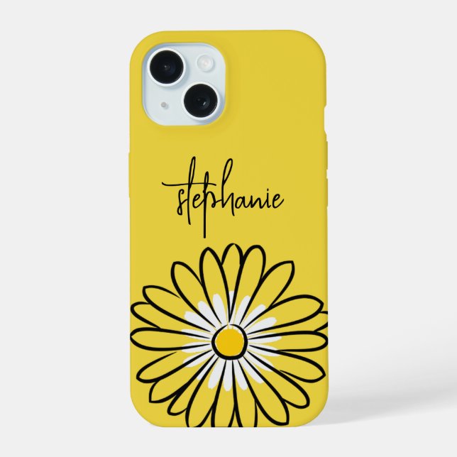 Minimalist Modern Elegant Daisy flower and text iPhone 15 Case (Back)
