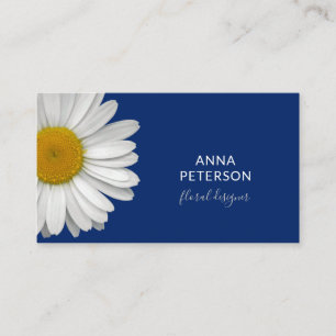 Minimalist Modern Elegant Daisy Flower Royal Blue Business Card