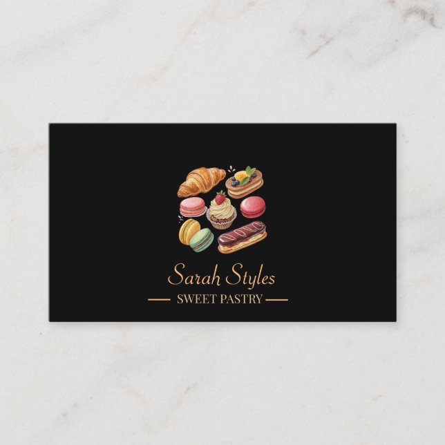 Minimalist modern Elegant Dark Gold Bakery  Business Card (Front)