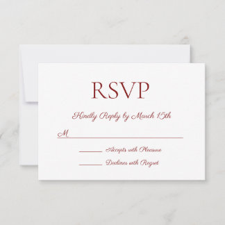 Minimalist Modern Elegant Deep Red Wedding RSVP Card