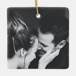 Minimalist Modern Elegant Full Photo Wedding  Ceramic Ornament