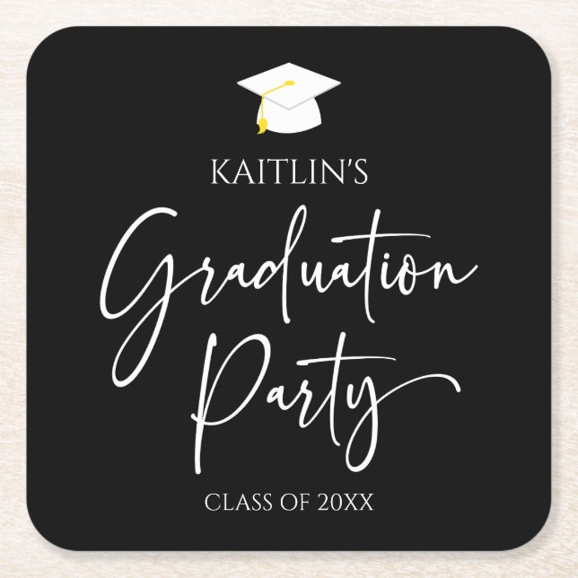 Minimalist Modern Elegant Graduation Party Square Paper Coaster (Front)