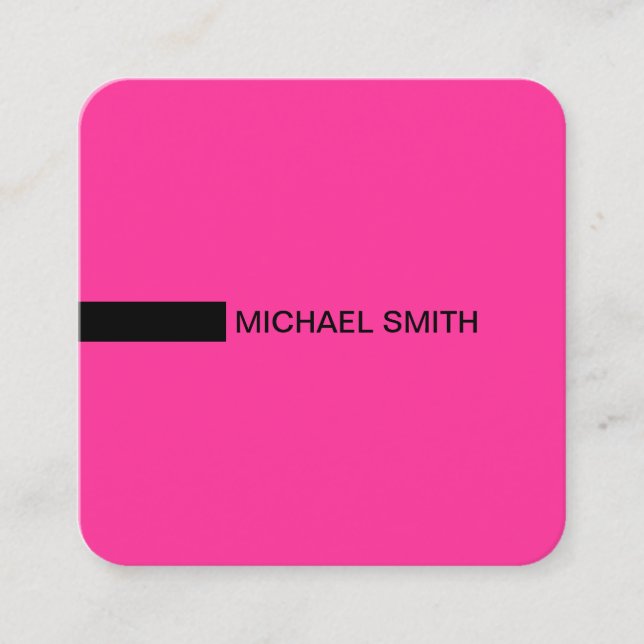 Minimalist Modern Elegant Hot Pink & Black Square Business Card (Front)