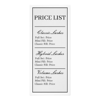 Minimalist Modern Elegant Lash Artist Price List Rack Card