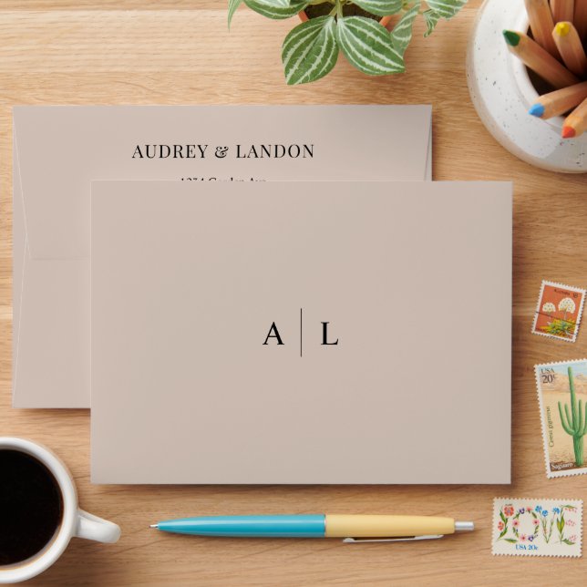 Minimalist Modern Elegant Monogram Ivory Wedding Envelope (Desk)