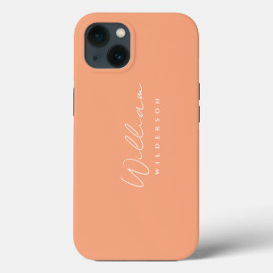 Minimalist Modern Elegant Monogram Peach Coral iPhone 13 Case