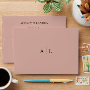 Minimalist Modern Elegant Monogram Rosy Wedding Envelope
