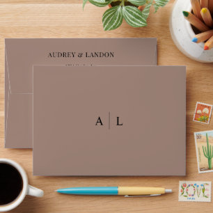 Minimalist Modern Elegant Monogram Toffee Wedding Envelope