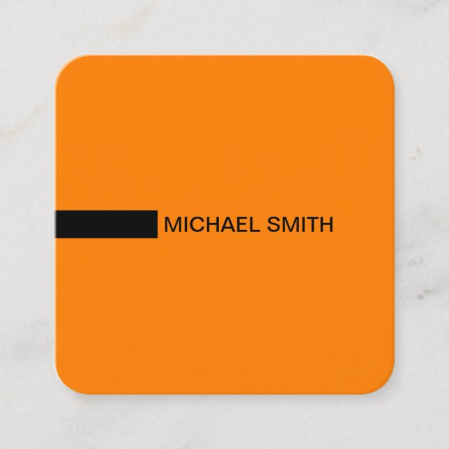 Minimalist Modern Elegant Orange & Black Square Business Card (Front)
