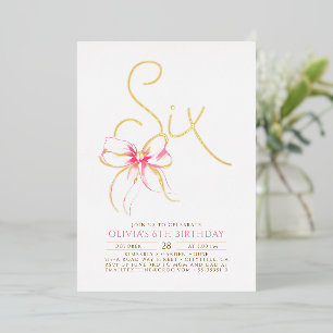Minimalist Modern Elegant Pink Bow 6th Birthday