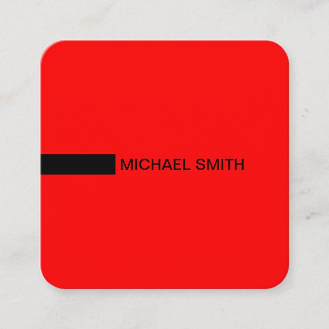 Minimalist Modern Elegant Red & Black Square Business Card (Front)