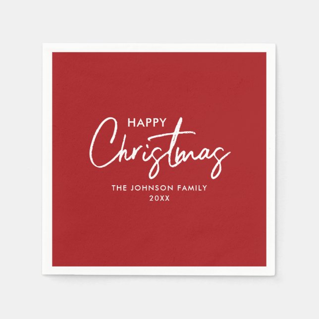 Minimalist Modern Elegant Red Christmas Family Napkin (Front)