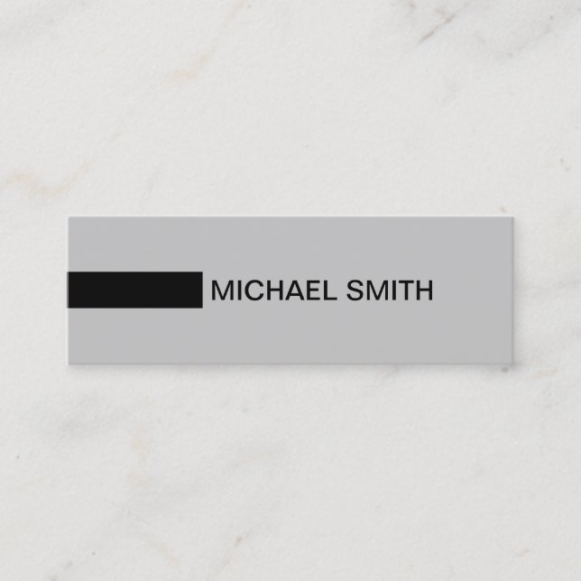 Minimalist Modern Elegant Silver & Black Mini Business Card (Front)