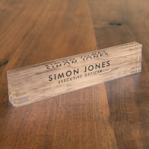 Minimalist Modern Elegant Simple Rustic Wood Nameplate