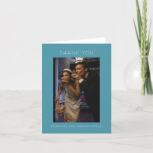 Minimalist Modern Elegant Teal Blue Wedding Custom Thank You Card