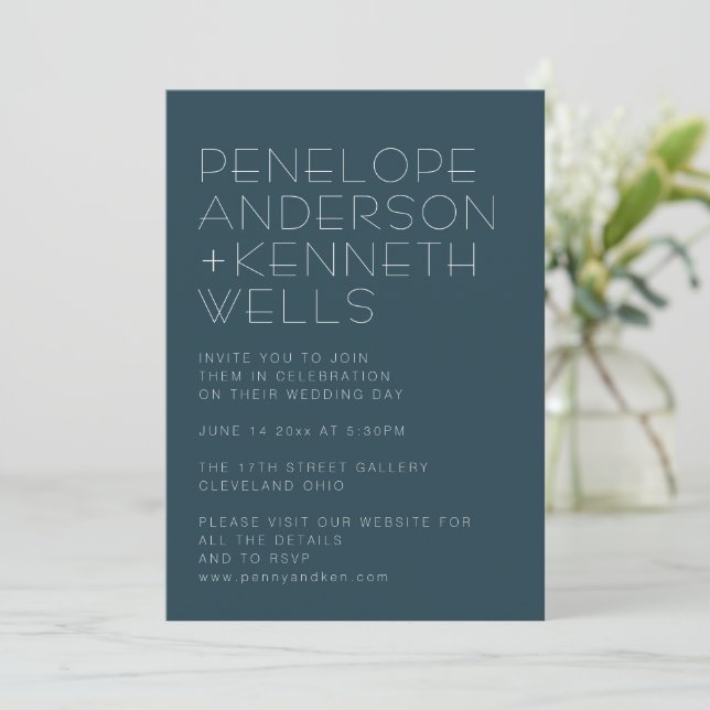 Minimalist Modern Elegant Teal Wedding  Invitation (Standing Front)