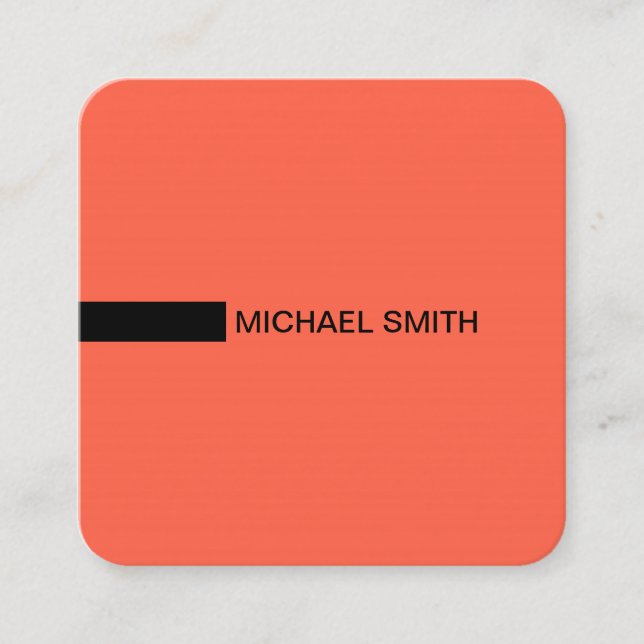 Minimalist Modern Elegant Tomato & Black Square Business Card (Front)