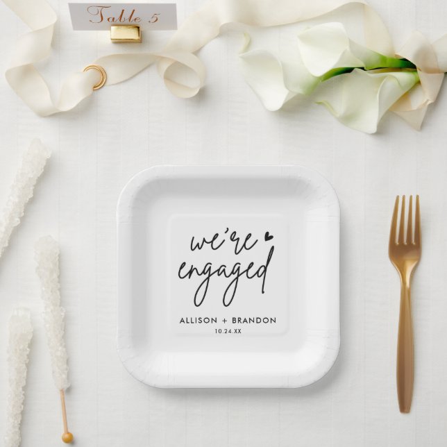 Minimalist Modern Engagement Party Engaged Paper Plate (Wedding)