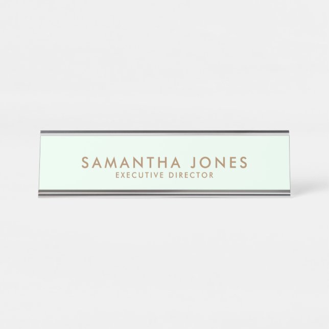 Minimalist Modern Exective Pastel Mint Green Desk Name Plate (Front)