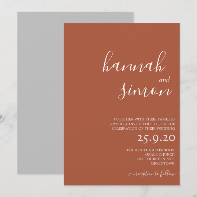 Minimalist Modern Fall Wedding Invitation | Autumn (Front/Back)