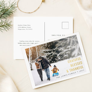 Minimalist Modern Family Christmas Gold Foil Holiday Postcard