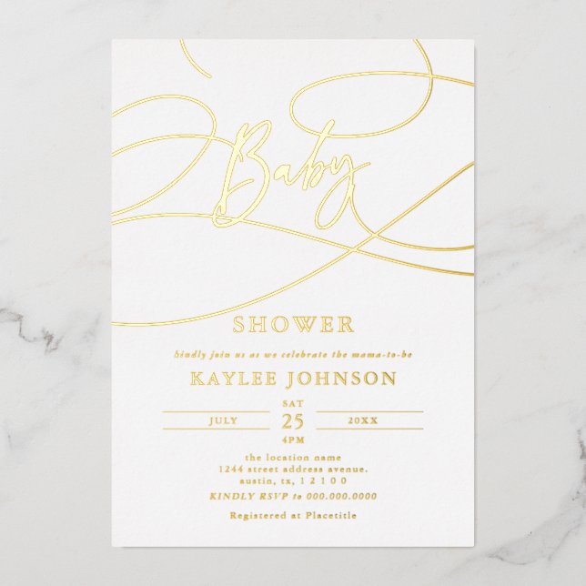 Minimalist Modern Fancy Script "Baby" Shower (Front)