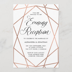 Minimalist Modern Faux Rose Gold Evening Reception Invitation