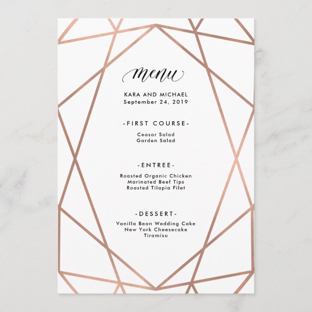 Minimalist Modern Faux Rose Gold on White Menu (Front)