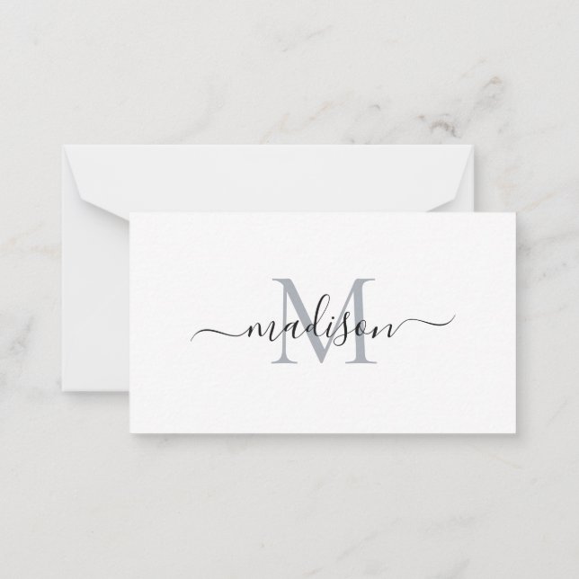 Minimalist Modern Feminine Monogram Script Grey Card (Back)