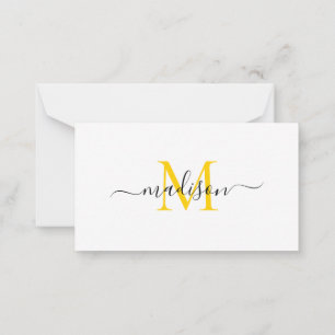 Minimalist Modern Feminine Monogram Script Yellow Card
