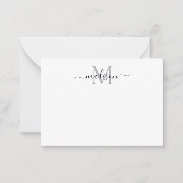 Minimalist Modern Feminine Script Monogram Grey Card (Front)