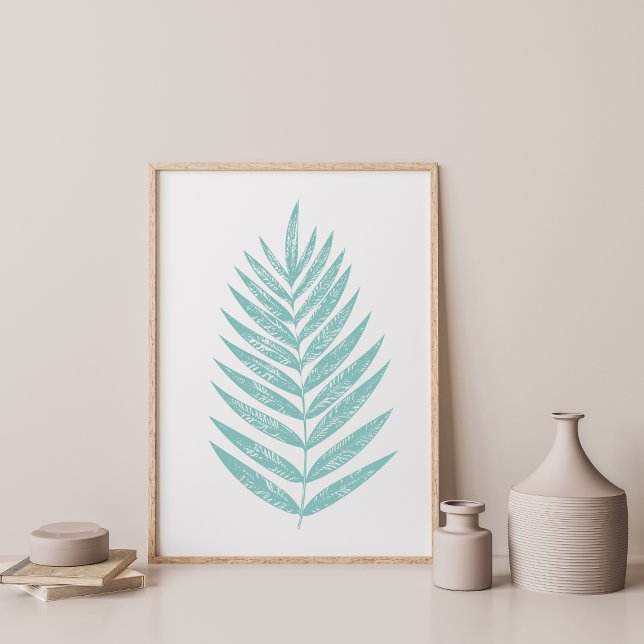 Minimalist Modern Fern Leaf Line Art in Teal Green Poster (Creator Uploaded)