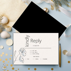 Minimalist Modern Floral Dusty Blue and Buff   RSVP Card