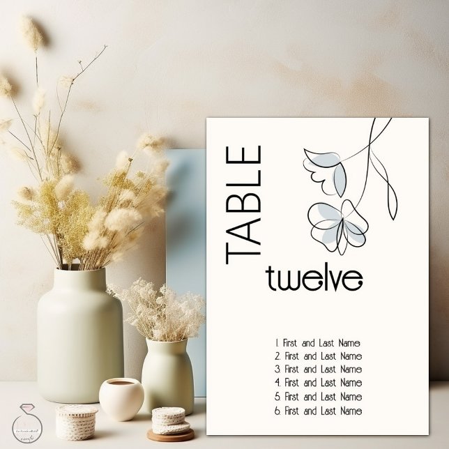 Minimalist Modern Floral Dusty Blue and Buff  Table Number (Creator Uploaded)