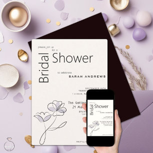 Minimalist Modern Floral Dusty Plum and Buff Invitation