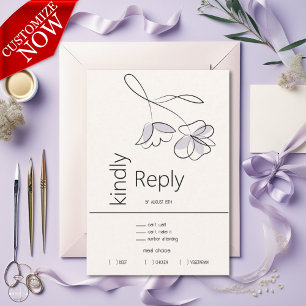 Minimalist Modern Floral Dusty Plum and Buff RSVP Card