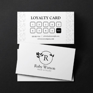 Minimalist Modern Floral Initial Hairstylist Loyalty Card