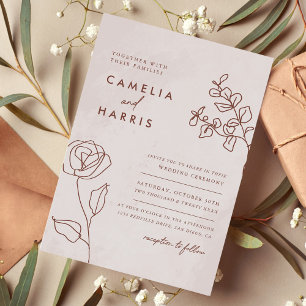 Minimalist Modern Floral Sketch Elegant Wedding Invitation