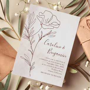 Minimalist Modern Floral Sketch Elegant Wedding Invitation