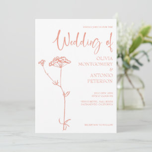 Minimalist Modern Floral White Wedding Invitation