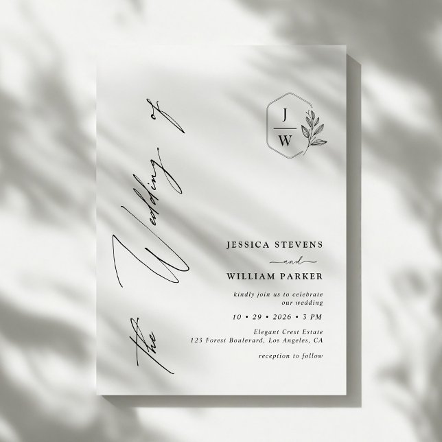 Minimalist Modern Foliage Monogram Crest Wedding Invitation (Creator Uploaded)